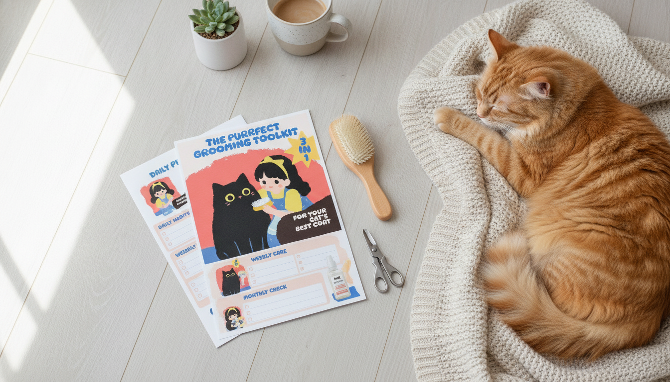 Cat Grooming Routine Kit: 3-in-1 Printable Tracker Bundle
