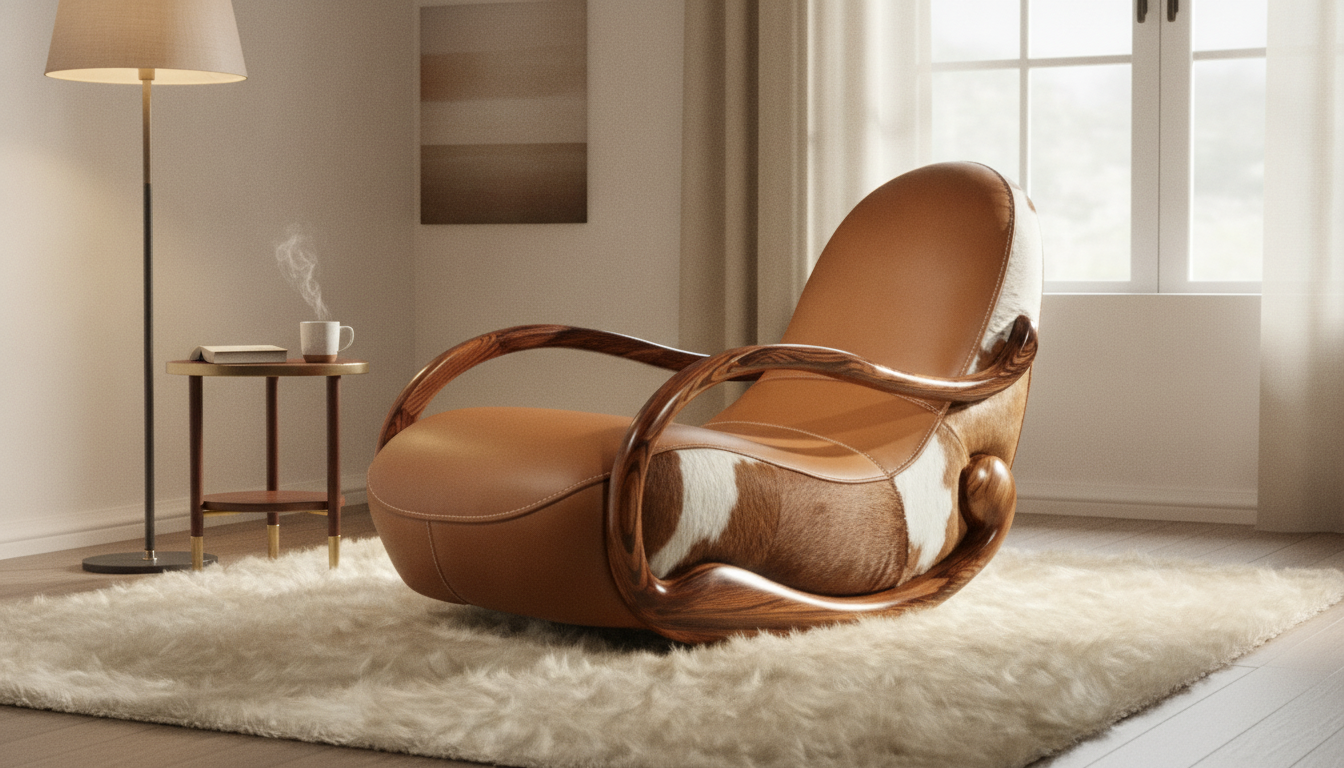 Elegant Ebony Leather Rocking Chair: Style & Comfort