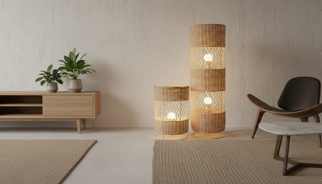 Zen Rattan LED Floor Lamp for Japandi Calm